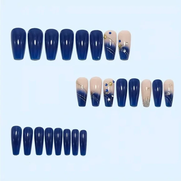 Press on nails Elegant Blue and Gold Nails set of 24 new - Picture 5 of 6